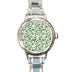 Vintage Christmas Ornaments In Green On White Round Italian Charm Watch by PodArtist