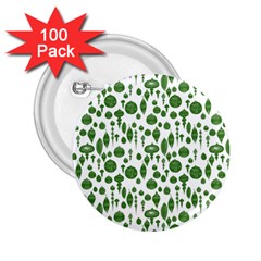 Vintage Christmas Ornaments In Green On White 2 25  Buttons (100 Pack)  by PodArtist