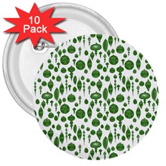 Vintage Christmas Ornaments In Green On White 3  Buttons (10 Pack)  by PodArtist