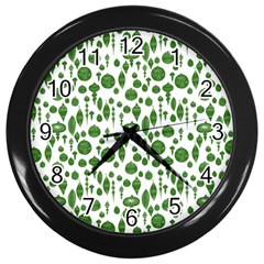 Vintage Christmas Ornaments In Green On White Wall Clocks (black) by PodArtist