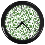 Vintage Christmas Ornaments in Green on White Wall Clocks (Black) Front