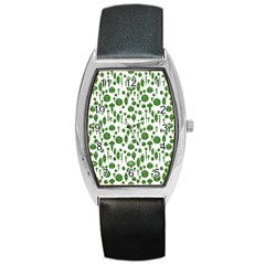 Vintage Christmas Ornaments In Green On White Barrel Style Metal Watch by PodArtist