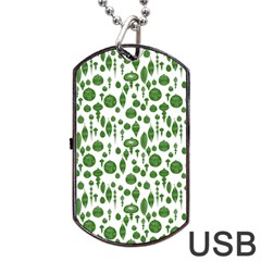 Vintage Christmas Ornaments In Green On White Dog Tag Usb Flash (one Side) by PodArtist