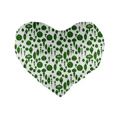 Vintage Christmas Ornaments In Green On White Standard 16  Premium Flano Heart Shape Cushions by PodArtist