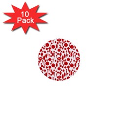 Vintage Christmas Ornaments In Red On White 1  Mini Buttons (10 Pack)  by PodArtist