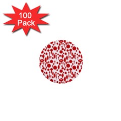 Vintage Christmas Ornaments In Red On White 1  Mini Buttons (100 Pack)  by PodArtist