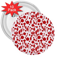 Vintage Christmas Ornaments In Red On White 3  Buttons (10 Pack)  by PodArtist