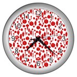 Vintage Christmas Ornaments in Red on White Wall Clocks (Silver)  Front