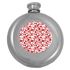 Vintage Christmas Ornaments In Red On White Round Hip Flask (5 Oz) by PodArtist