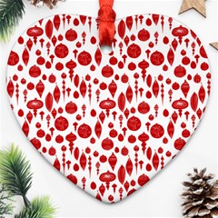 Vintage Christmas Ornaments In Red On White Heart Ornament (two Sides) by PodArtist