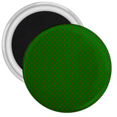 Mini Red Dots On Christmas Green 3  Magnets by PodArtist