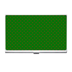 Mini Red Dots On Christmas Green Business Card Holders by PodArtist