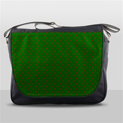 Mini Red Dots On Christmas Green Messenger Bags by PodArtist