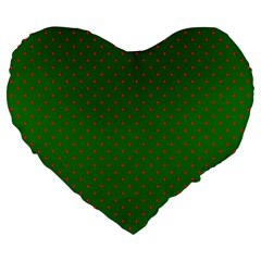 Mini Red Dots On Christmas Green Large 19  Premium Flano Heart Shape Cushions by PodArtist