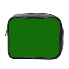 Mini Red Dots On Christmas Green Mini Toiletries Bag 2-side by PodArtist