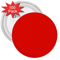 Small Christmas Green Polka Dots On Red 3  Buttons (100 Pack)  by PodArtist