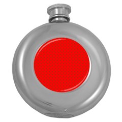 Small Christmas Green Polka Dots On Red Round Hip Flask (5 Oz) by PodArtist