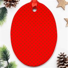 Small Christmas Green Polka Dots On Red Oval Ornament (two Sides) by PodArtist