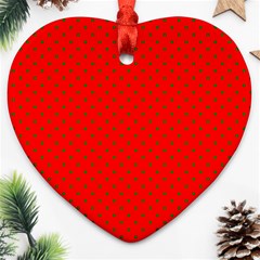 Small Christmas Green Polka Dots On Red Heart Ornament (two Sides) by PodArtist