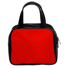 Small Christmas Green Polka Dots On Red Classic Handbags (2 Sides) by PodArtist