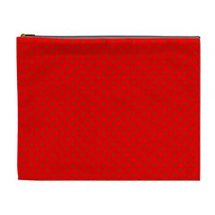 Small Christmas Green Polka Dots On Red Cosmetic Bag (xl) by PodArtist