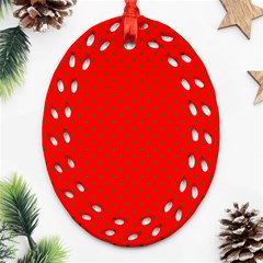 Small Christmas Green Polka Dots On Red Oval Filigree Ornament (two Sides) by PodArtist