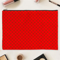 Small Christmas Green Polka Dots On Red Cosmetic Bag (xxxl)  by PodArtist