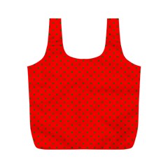 Small Christmas Green Polka Dots On Red Full Print Recycle Bags (m)  by PodArtist