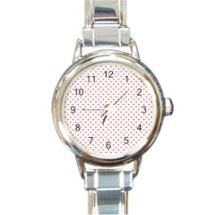 Small Christmas Red Polka Dot Hearts On Snow White Round Italian Charm Watch by PodArtist