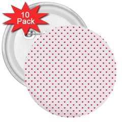 Small Christmas Red Polka Dot Hearts On Snow White 3  Buttons (10 Pack)  by PodArtist