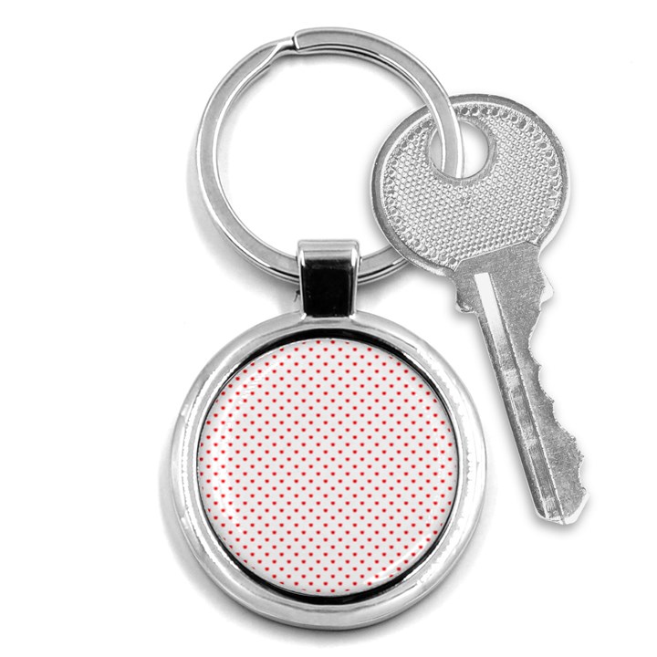 Small Christmas Red Polka Dot Hearts On Snow White Key Chains (Round) 