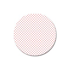 Small Christmas Red Polka Dot Hearts On Snow White Magnet 3  (round) by PodArtist