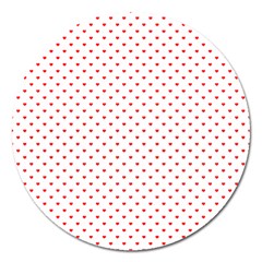 Small Christmas Red Polka Dot Hearts On Snow White Magnet 5  (round) by PodArtist