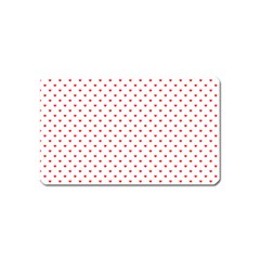 Small Christmas Red Polka Dot Hearts On Snow White Magnet (name Card) by PodArtist