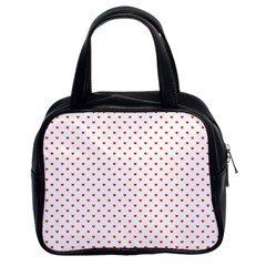 Small Christmas Red Polka Dot Hearts On Snow White Classic Handbags (2 Sides) by PodArtist