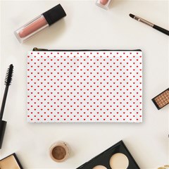 Small Christmas Red Polka Dot Hearts On Snow White Cosmetic Bag (medium)  by PodArtist