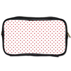 Small Christmas Red Polka Dot Hearts On Snow White Toiletries Bags by PodArtist