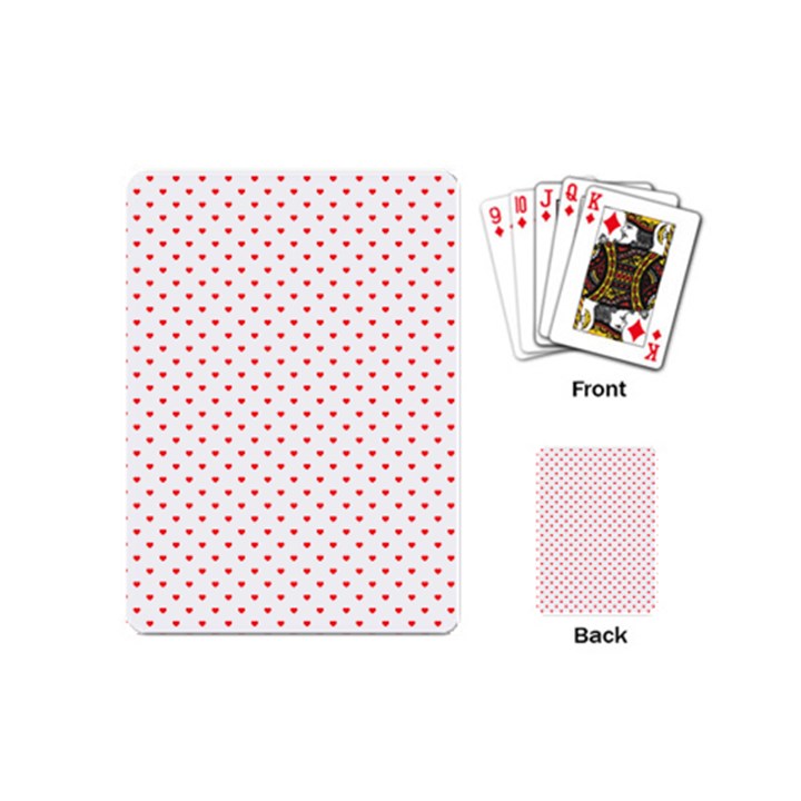 Small Christmas Red Polka Dot Hearts On Snow White Playing Cards (Mini) 