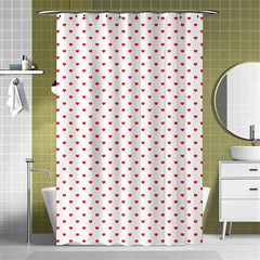 Small Christmas Red Polka Dot Hearts On Snow White Shower Curtain 48  X 72  (small)  by PodArtist