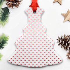 Small Christmas Red Polka Dot Hearts On Snow White Christmas Tree Ornament (two Sides) by PodArtist