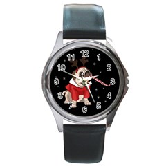 Pug Xmas Round Metal Watch by Valentinaart