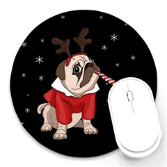 Pug Xmas Round Mousepads by Valentinaart