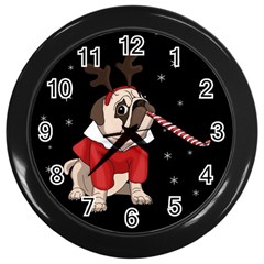 Pug Xmas Wall Clocks (black) by Valentinaart