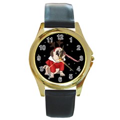 Pug Xmas Round Gold Metal Watch by Valentinaart