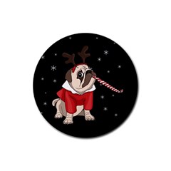 Pug Xmas Rubber Coaster (round)  by Valentinaart