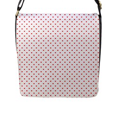 Small Christmas Red Polka Dot Hearts On Snow White Flap Messenger Bag (l)  by PodArtist