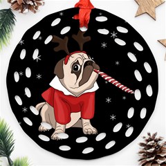 Pug Xmas Round Filigree Ornament (two Sides) by Valentinaart