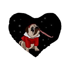 Pug Xmas Standard 16  Premium Flano Heart Shape Cushions by Valentinaart