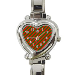 Red And Green Christmas Candycane Stripes Heart Italian Charm Watch by PodArtist