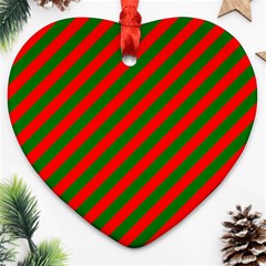 Red And Green Christmas Candycane Stripes Heart Ornament (two Sides) by PodArtist